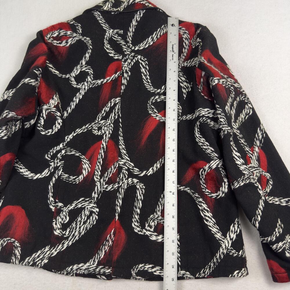 Vtg ONCE AGAIN Artwear Blazer Felted Wool Applique Black Red Button Front Size L - Picture 8 of 12